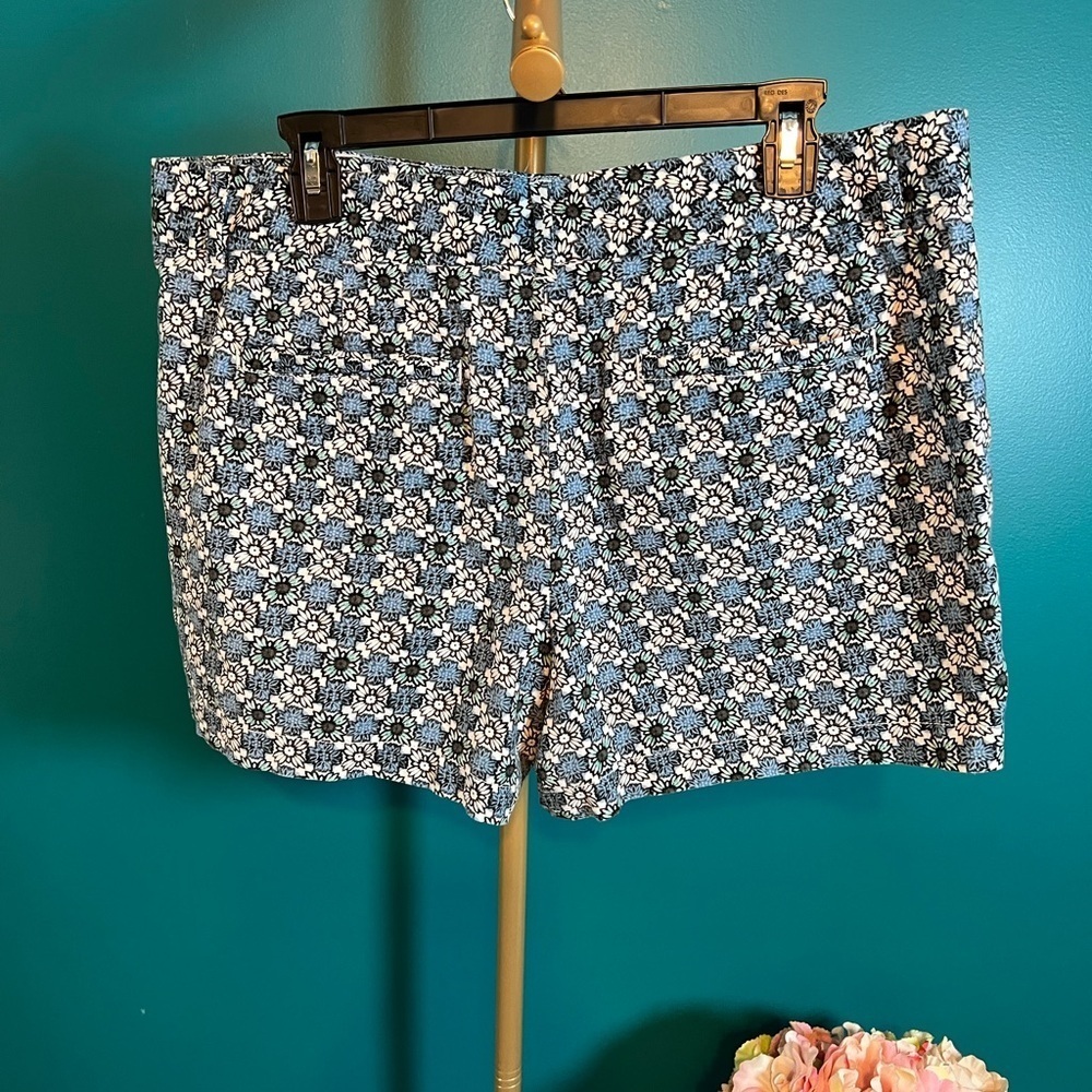 LOFT Blue and White Bermuda Shorts Geometric Pattern